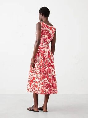 NWT Banana Republic Red Floral Cotton Poplin Corset Waist Midi Dress SZ 12 🧞‍♂️